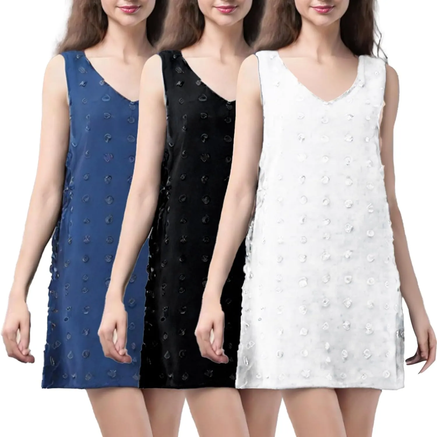 3 Pcs Womens Casual Sun Dresses Polka Dot Beach Cover Up Sleeveless V Neck Tank Dress with Pockets Vacation Outfits for Summer, 3 Colors