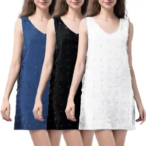 3 Pcs Womens Casual Sun Dresses Polka Dot Beach Cover Up Sleeveless V Neck Tank Dress with Pockets Vacation Outfits for Summer, 3 Colors