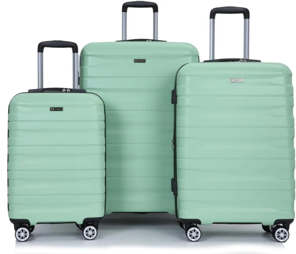 3-Piece Expandable Luggage Set (21"/25"/29") - PC Lightweight Hardshell Suitcases with Lock, Double Spinner Wheels & 2 Utility Hooks - Sand Color Carry-On & Checked Luggage (Light Green   PC)