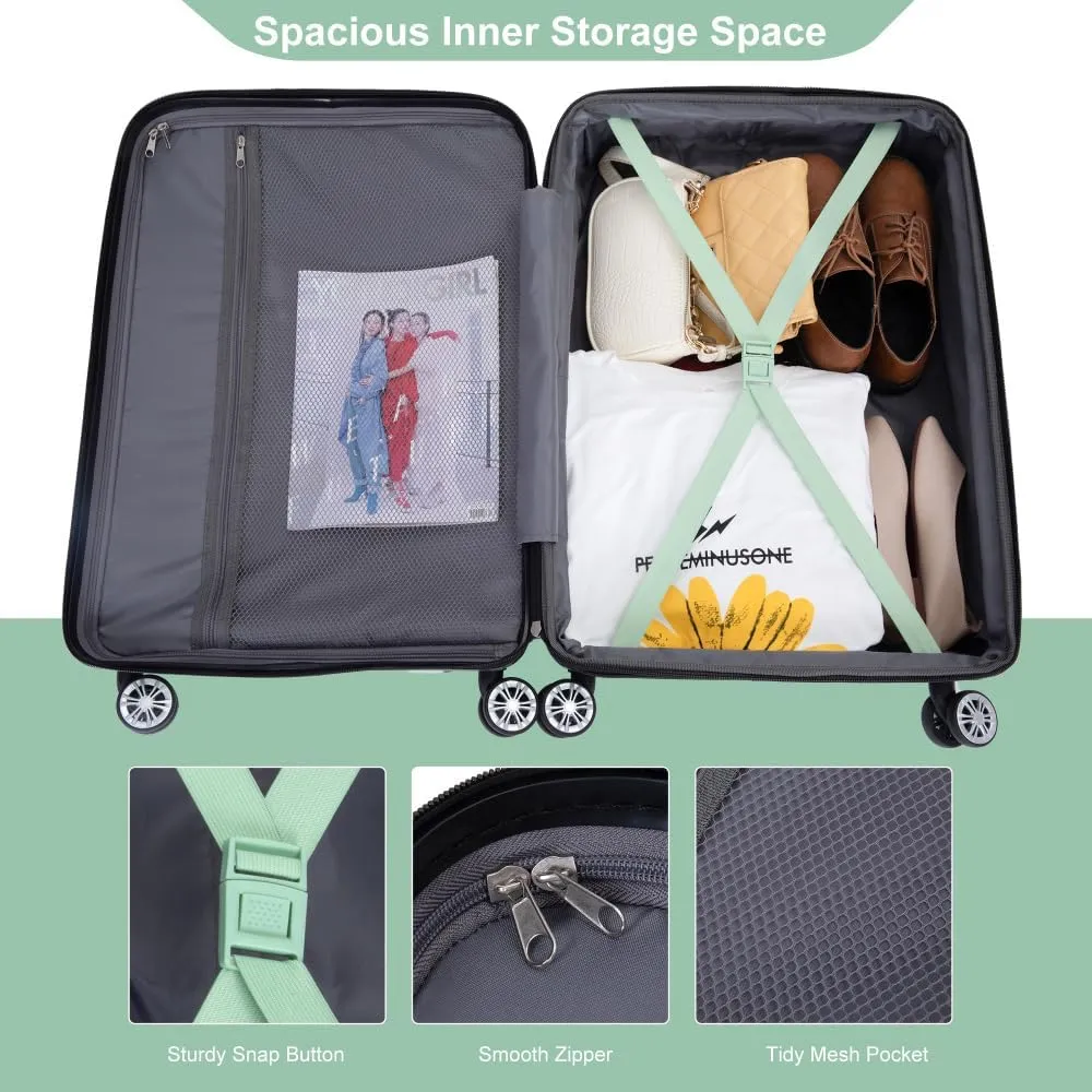 3-Piece Expandable Luggage Set (21"/25"/29") - PC Lightweight Hardshell Suitcases with Lock, Double Spinner Wheels & 2 Utility Hooks - Sand Color Carry-On & Checked Luggage (Light Green   PC)