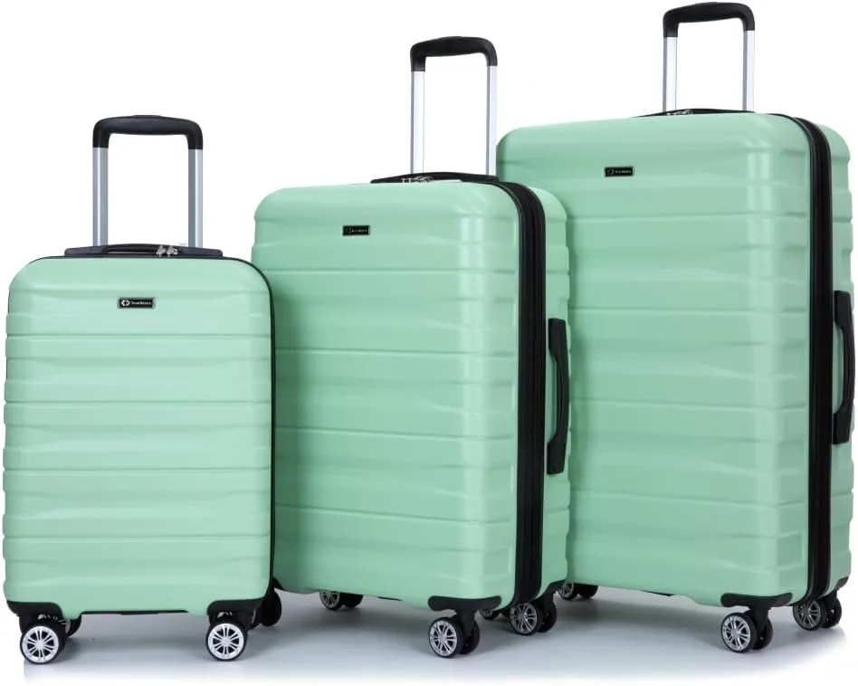 3-Piece Expandable Luggage Set (21"/25"/29") - PC Lightweight Hardshell Suitcases with Lock, Double Spinner Wheels & 2 Utility Hooks - Sand Color Carry-On & Checked Luggage (Light Green   PC)