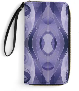Abstract Blue Pattern Leather Wallet Smooth Zip Around Clutch Wristlet Travel Long Soft Purse for Women