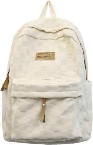 Aesthetic Checkered Backpack Light Academia Plaid Backpack Cute Preppy Backpack Fit 15.6 Inch Laptop Light Rucksack (Beige,One Size)
