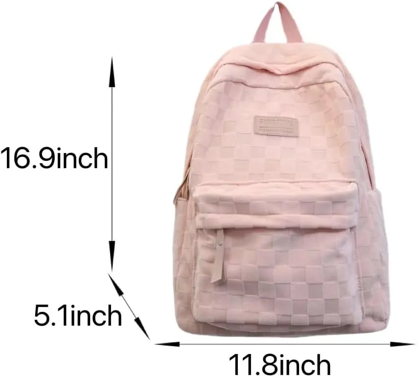 Aesthetic Checkered Backpack Light Academia Plaid Backpack Cute Preppy Backpack Fit 15.6 Inch Laptop Light Rucksack (Blue,One Size)
