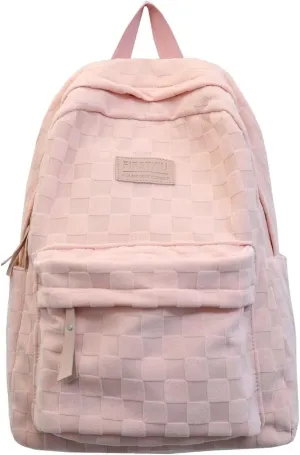 Aesthetic Checkered Backpack Light Academia Plaid Backpack Cute Preppy Backpack Fit 15.6 Inch Laptop Light Rucksack (Pink,One Size)