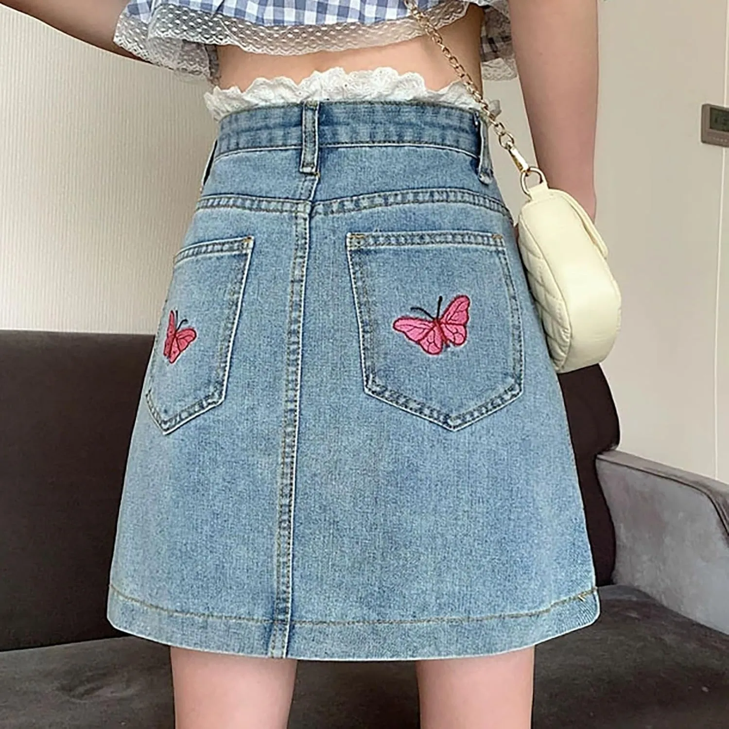 Aniywn Skorts Skirts for Women Denim Mini Skirt High Waisted Jean Shorts Women Cargo Skirt Denim Y2k Jean Dress with Pockets