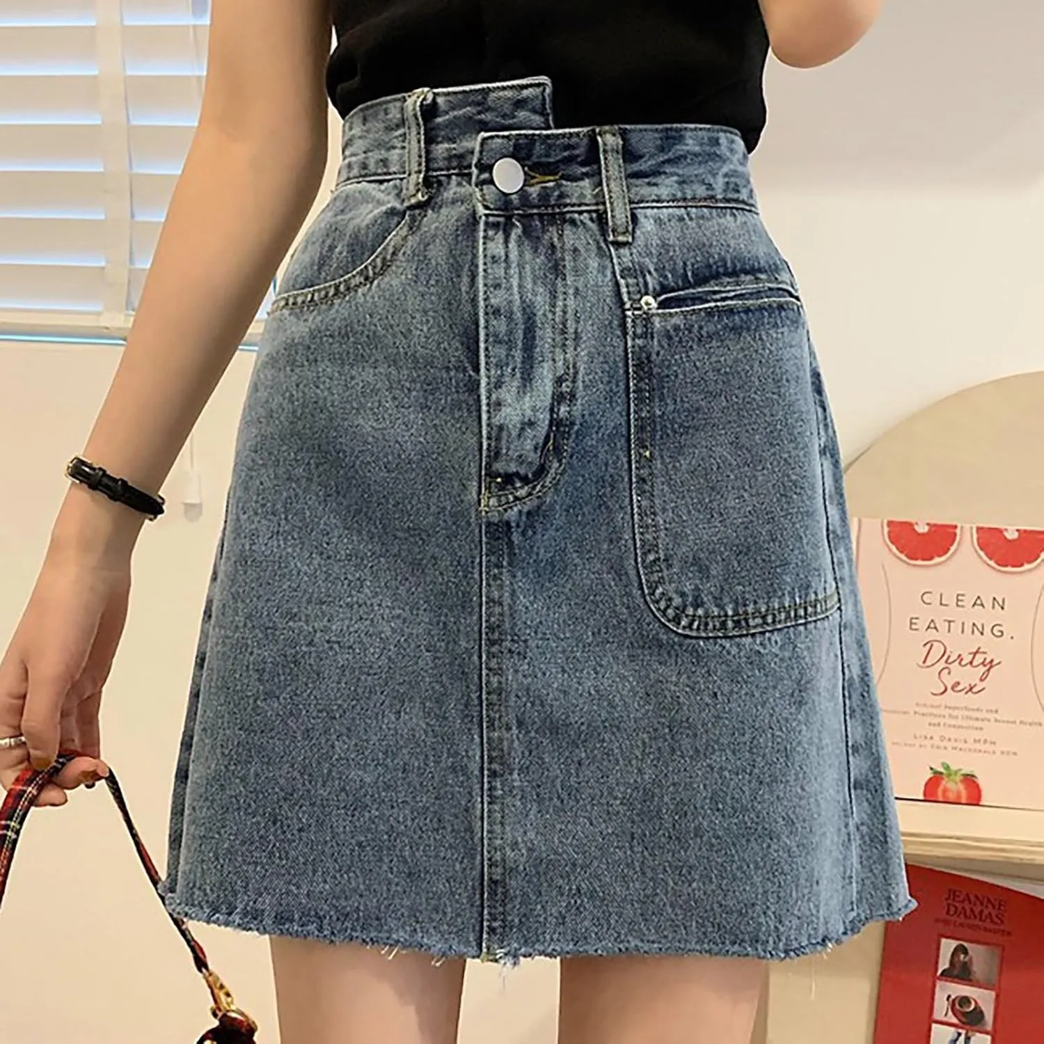 Aniywn Skorts Skirts for Women Denim Mini Skirt High Waisted Jean Shorts Women Cargo Skirt Denim Y2k Jean Dress with Pockets