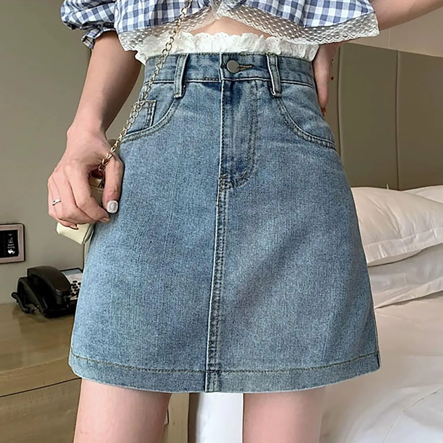 Aniywn Skorts Skirts for Women Denim Mini Skirt High Waisted Jean Shorts Women Cargo Skirt Denim Y2k Jean Dress with Pockets