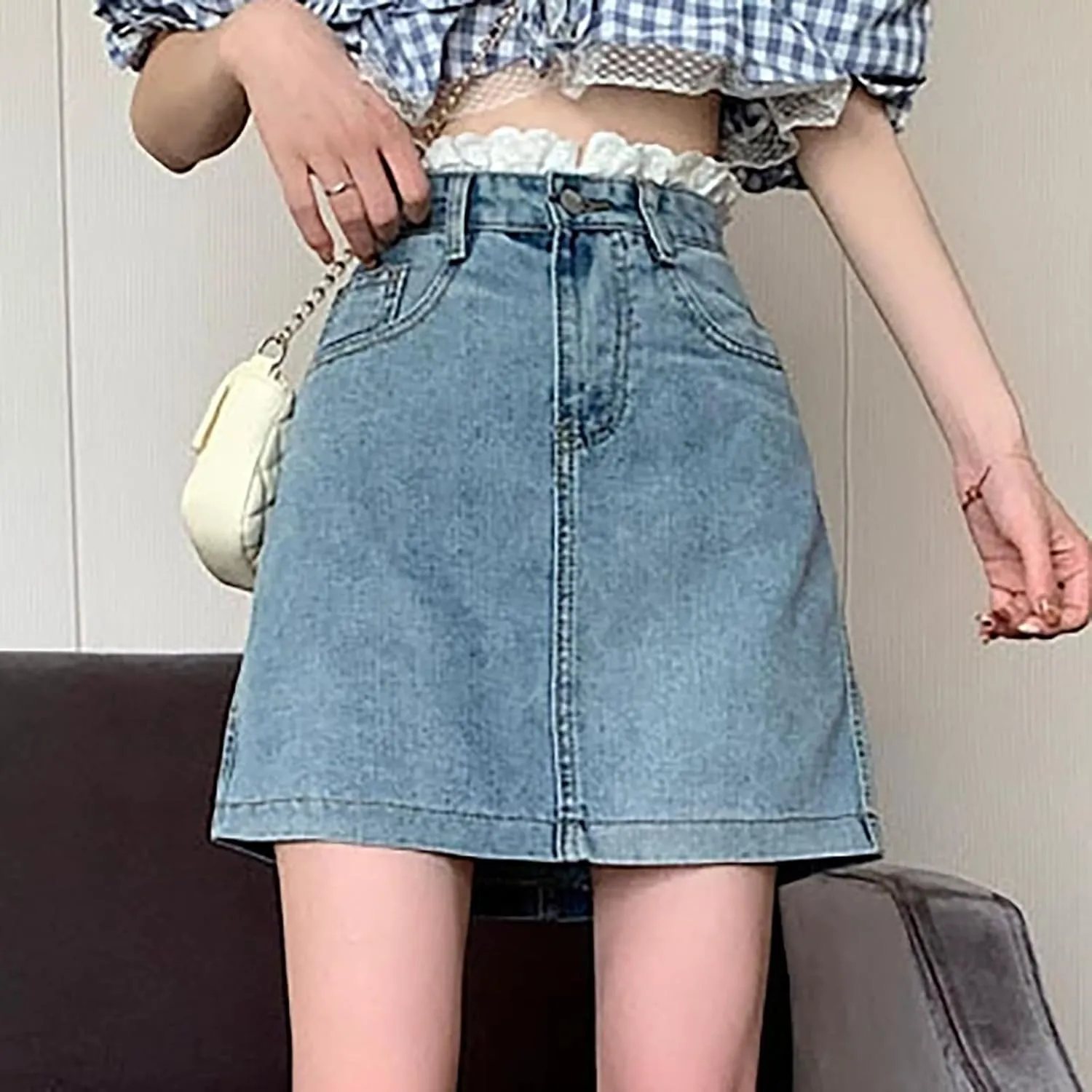 Aniywn Skorts Skirts for Women Denim Mini Skirt High Waisted Jean Shorts Women Cargo Skirt Denim Y2k Jean Dress with Pockets