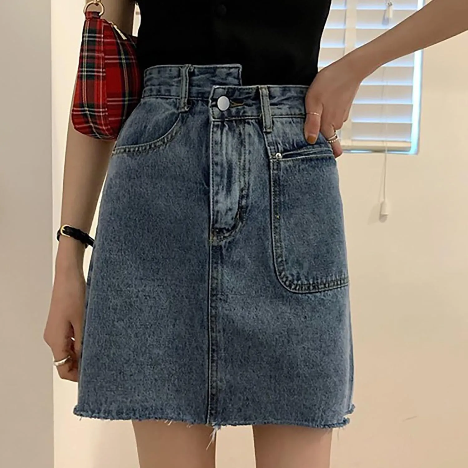 Aniywn Skorts Skirts for Women Denim Mini Skirt High Waisted Jean Shorts Women Cargo Skirt Denim Y2k Jean Dress with Pockets