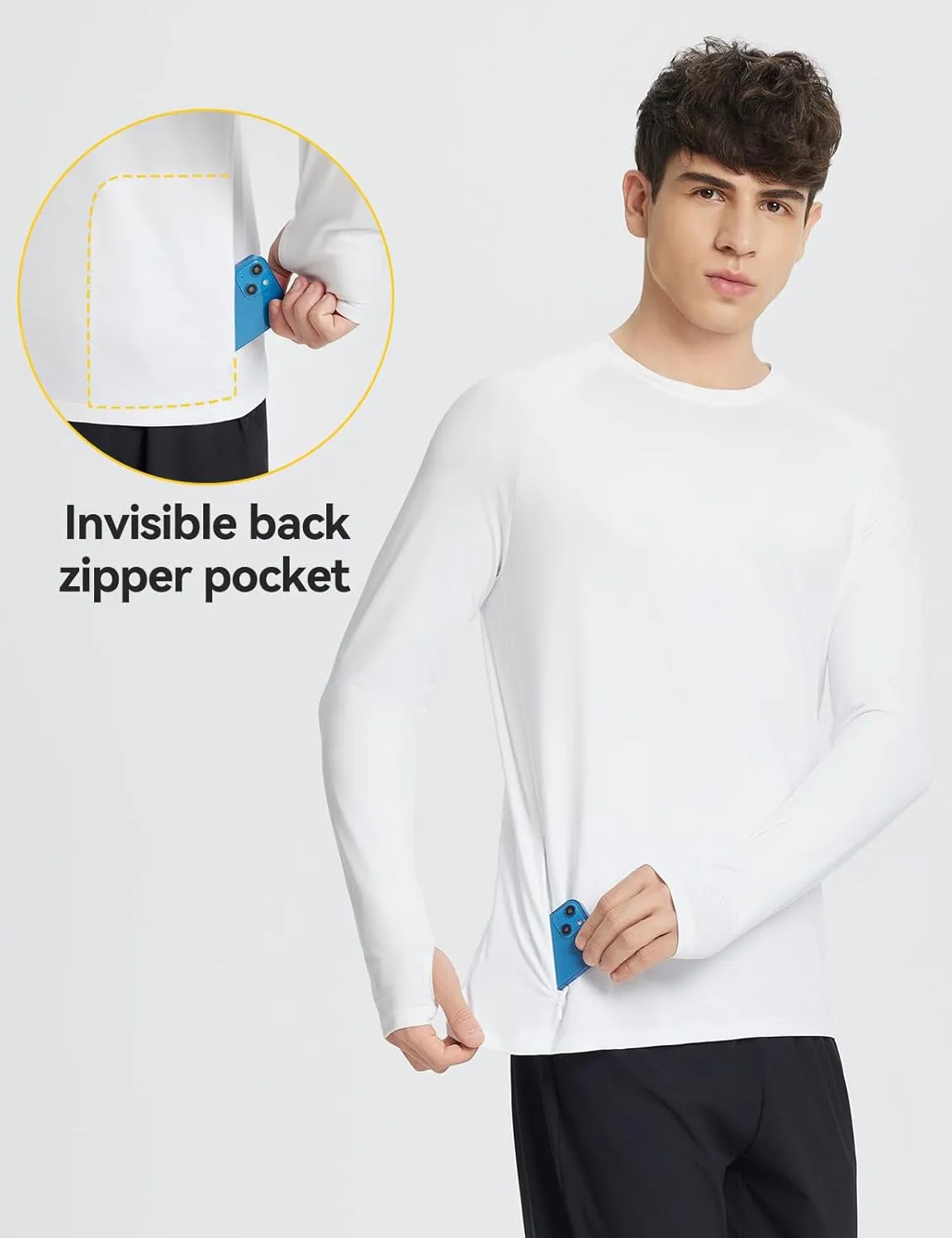 baleaf Men's Long Sleeve Running Shirts Sun Protection UV UPF 50  T Shirts Workout Athletic Gym Quick Dry Zip Pocket