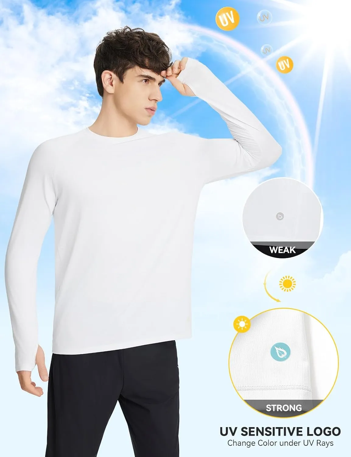 baleaf Men's Long Sleeve Running Shirts Sun Protection UV UPF 50  T Shirts Workout Athletic Gym Quick Dry Zip Pocket