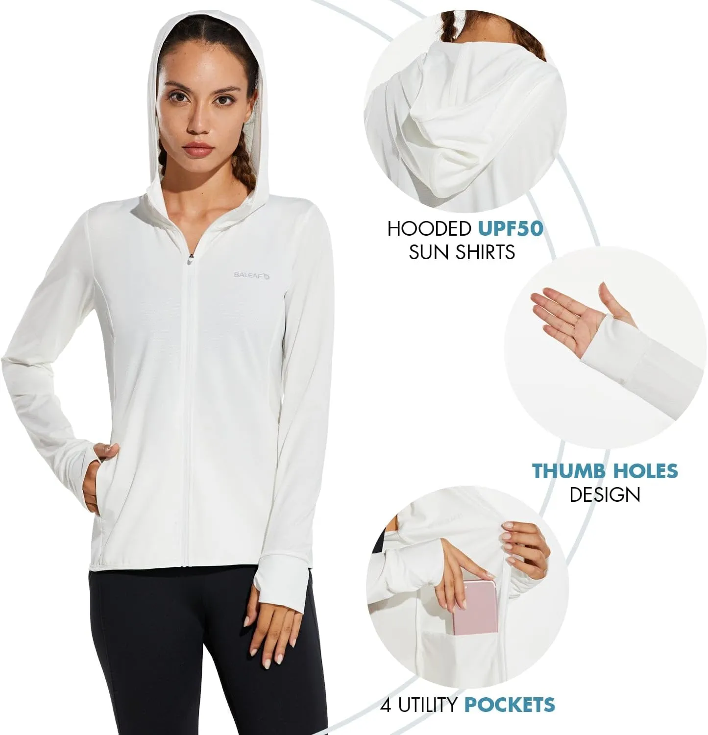baleaf Women's UPF 50  Sun Protection Jacket Hooded Cooling Shirt with Pockets Hiking Outdoor Performance