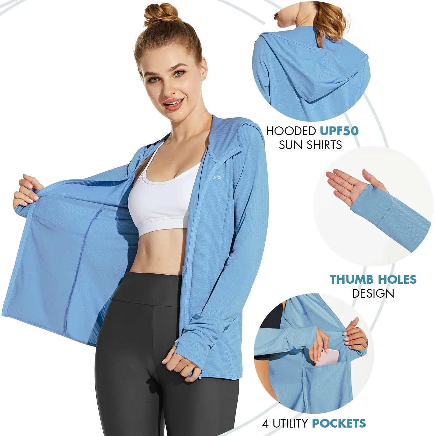baleaf Women's UPF 50  Sun Protection Jacket Hooded Cooling Shirt with Pockets Hiking Outdoor Performance
