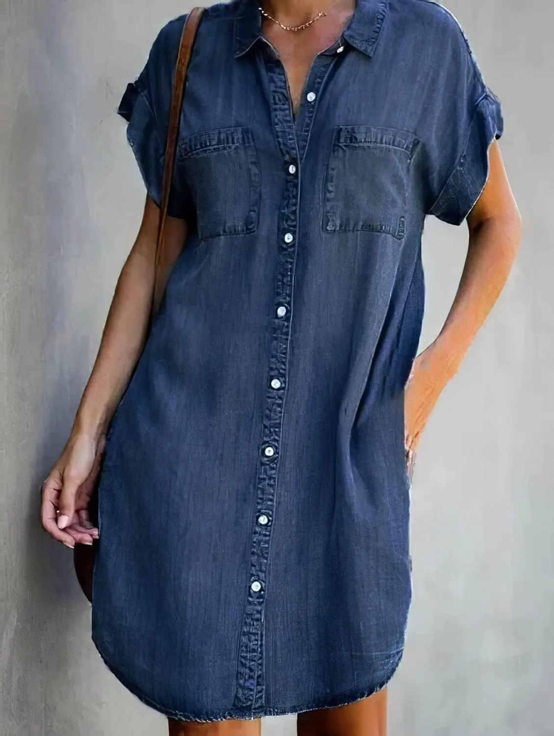 Bengbobar Women's Denim Shirt Dress Summer Casaul Loose Short Sleeve Button Down Jean Dress Plus Size Tunic Top with Pockets