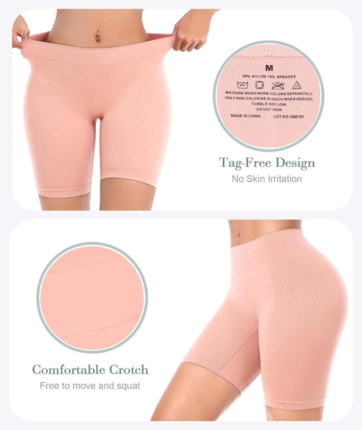 BESTENA 4 Pack Slip Shorts for Under Dress Seamless Smooth Boyshorts Panties Boxer Briefs for Women