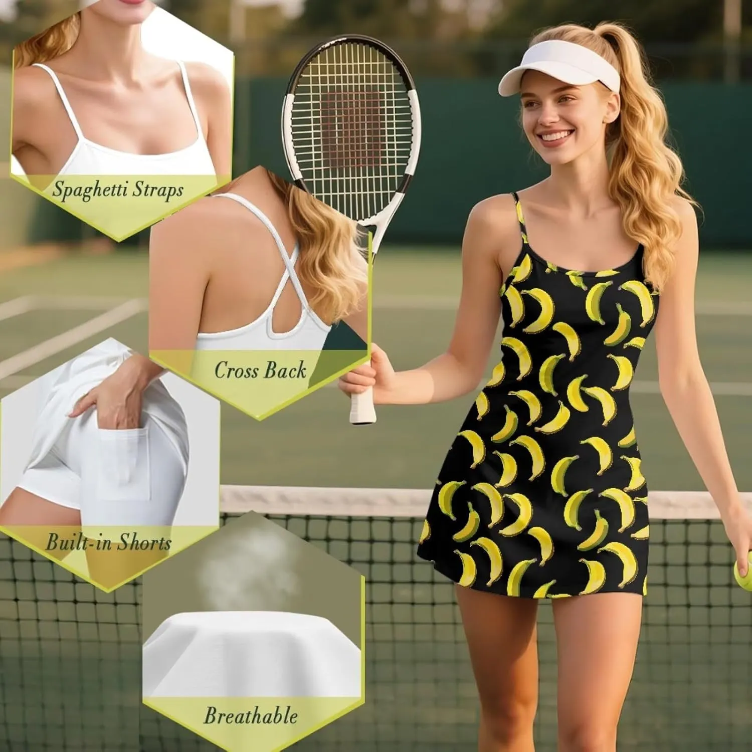 Biyejit Womens Tennis Dress, Workout Dress with Shorts Pockets Sleeveless Golf Athletic Dresses Quick Dry Pickleball Outfits
