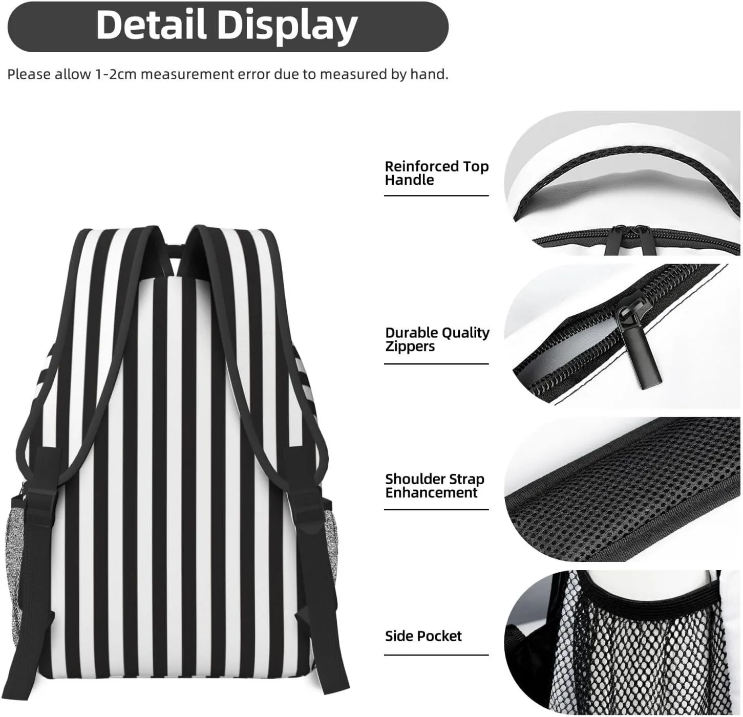 Black & White Stripe Laptop Backpacks With Smooth Zippers,Ergonomic Shoulder Straps,16.5 Travel Backpack For Adult