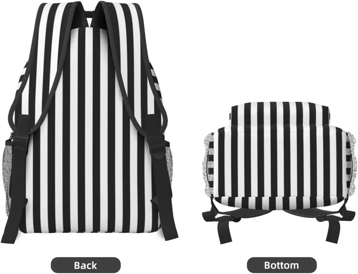 Black & White Stripe Laptop Backpacks With Smooth Zippers,Ergonomic Shoulder Straps,16.5 Travel Backpack For Adult