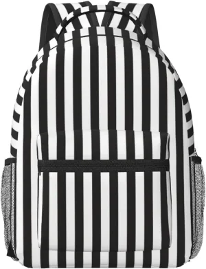 Black & White Stripe Laptop Backpacks With Smooth Zippers,Ergonomic Shoulder Straps,16.5 Travel Backpack For Adult