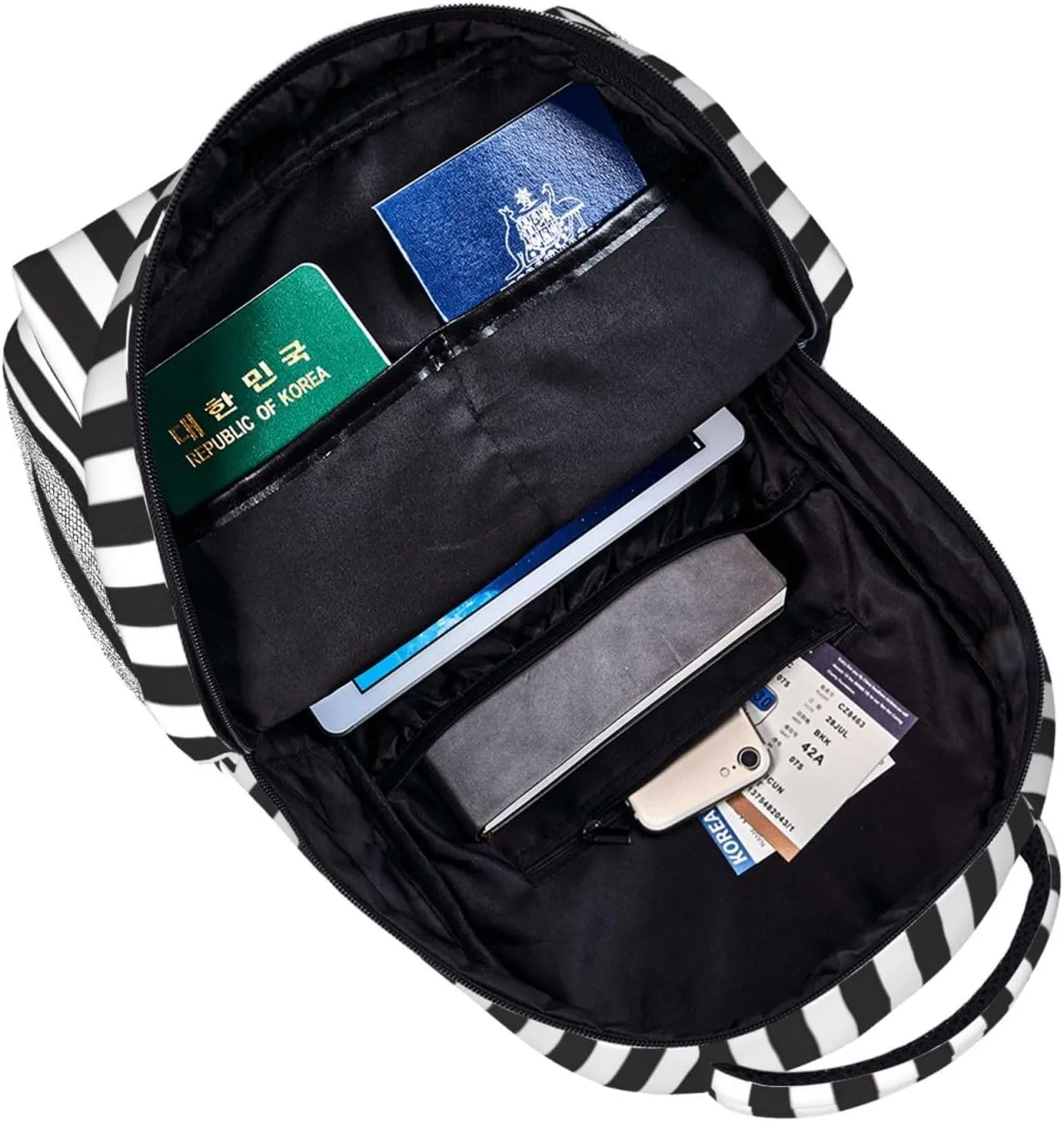 Black & White Stripe Laptop Backpacks With Smooth Zippers,Ergonomic Shoulder Straps,16.5 Travel Backpack For Adult