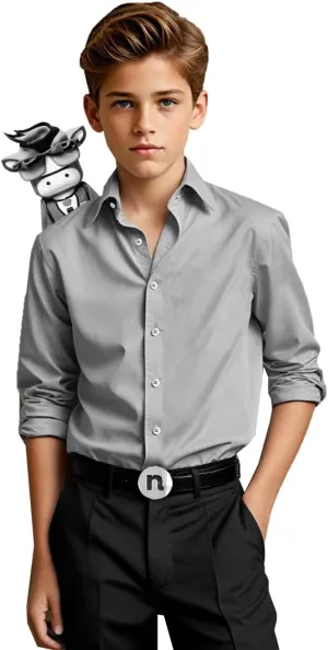 Black n Bianco Boys' Signature Sateen Long Sleeve Dress Shirt