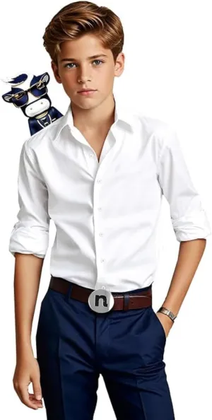 Black n Bianco Boys' Signature Sateen Long Sleeve Dress Shirt