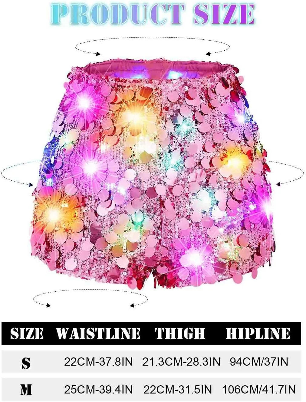 BODIY Women Dot Sequin Shorts Led Light up High Waisted Sparkly Rave Hot Pants Glitter Booty Bottoms Shorts for Disco Concert