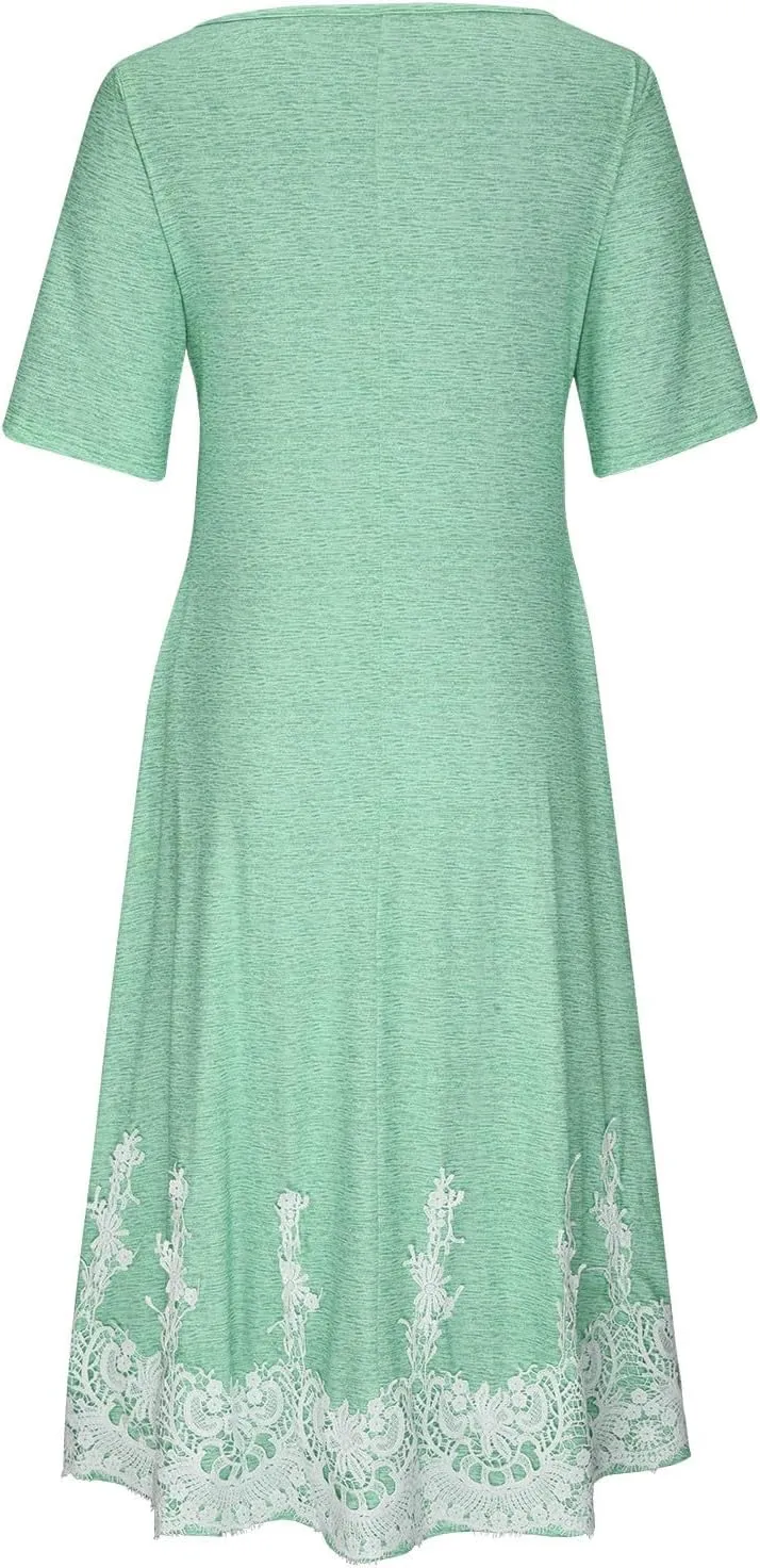 Boho Dresses for Women 2024 Short Sleeve Floral Print Maxi Dress 2024 Summer V Neck Loose Swing Dress with Pockets