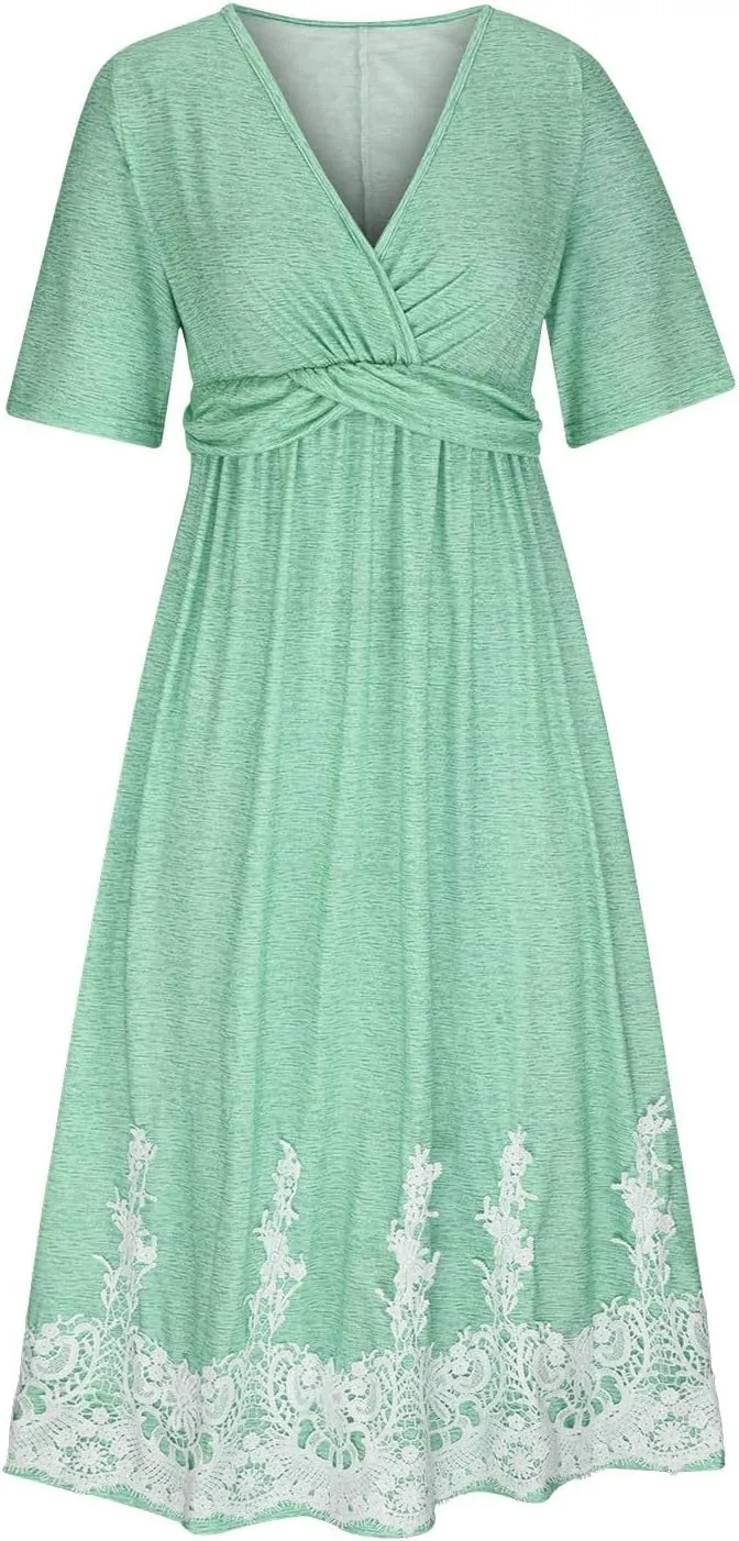 Boho Dresses for Women 2024 Short Sleeve Floral Print Maxi Dress 2024 Summer V Neck Loose Swing Dress with Pockets