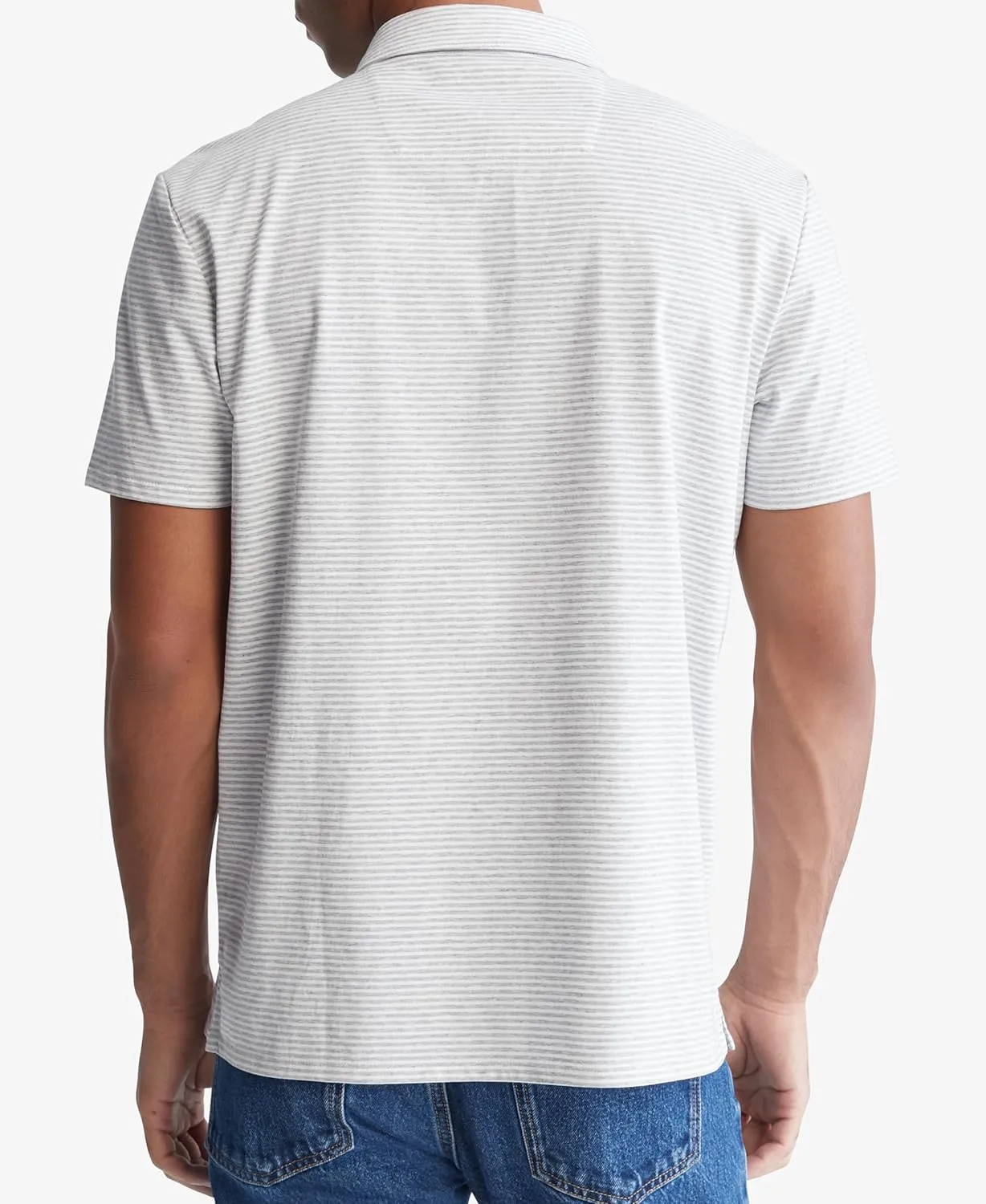 Calvin Klein Men's Smooth Cotton Monogram Logo Feeder Stripe Polo Shirt