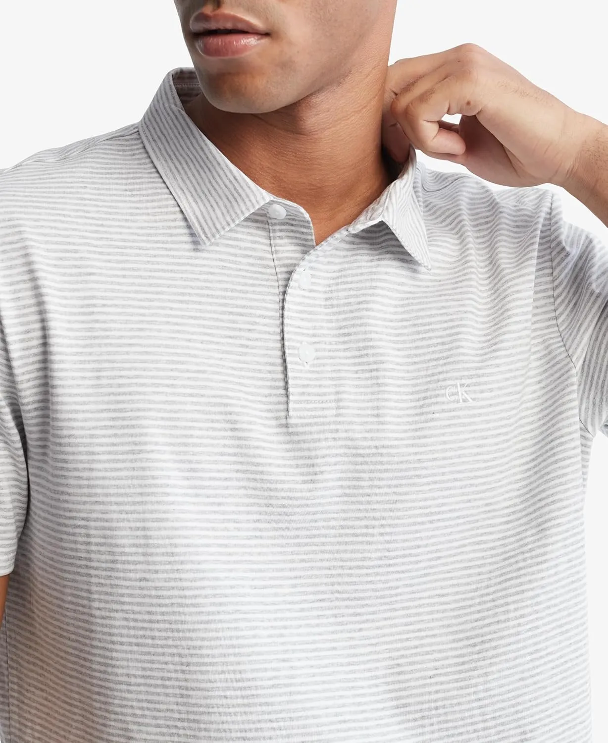 Calvin Klein Men's Smooth Cotton Monogram Logo Feeder Stripe Polo Shirt