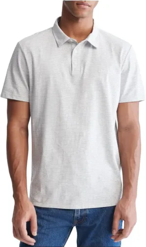 Calvin Klein Men's Smooth Cotton Monogram Logo Feeder Stripe Polo Shirt