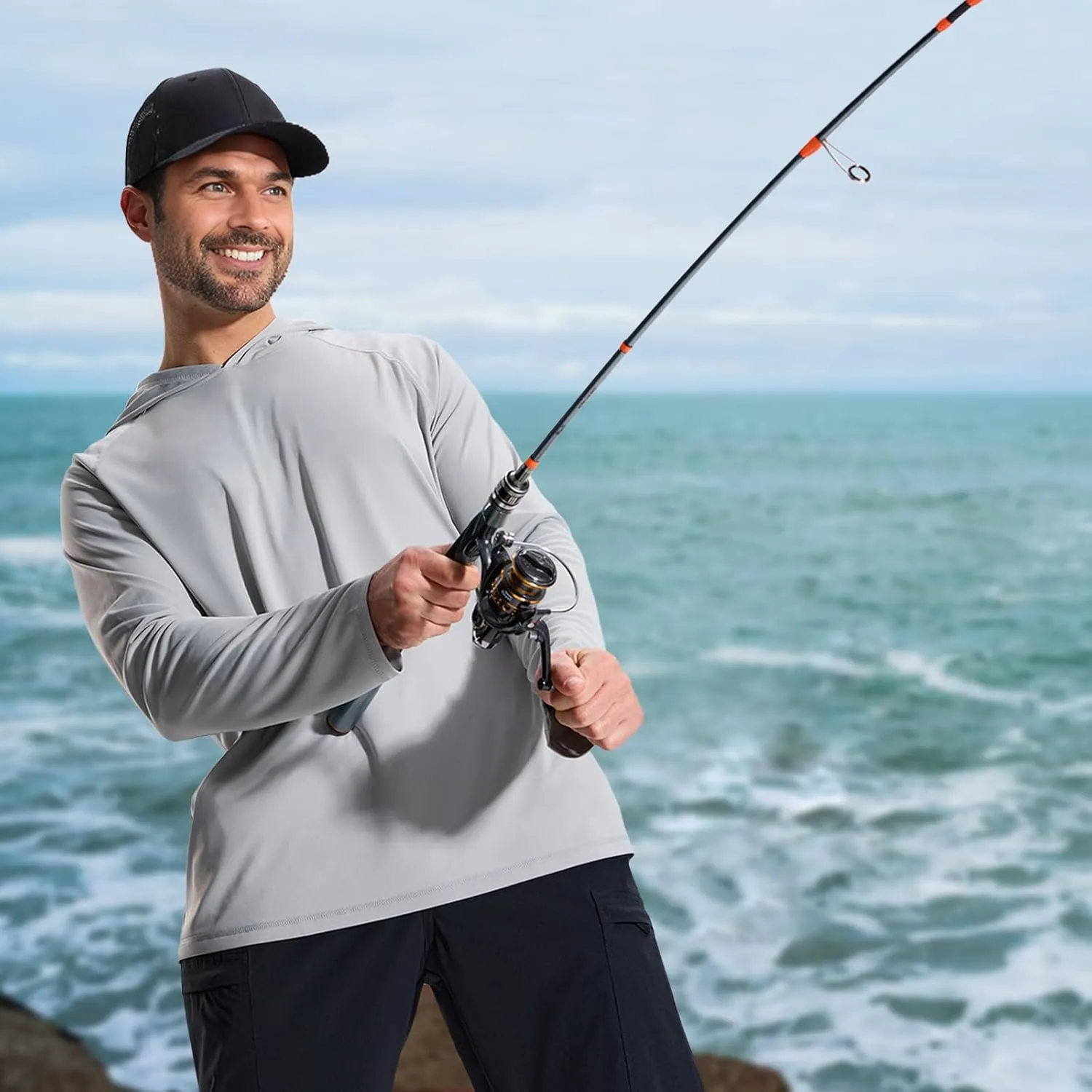 Camo Hoodie Long Sleeves Hunting Shirts for Men Quick Dry UPF 50  Hiking Fishing Shirt with Hood