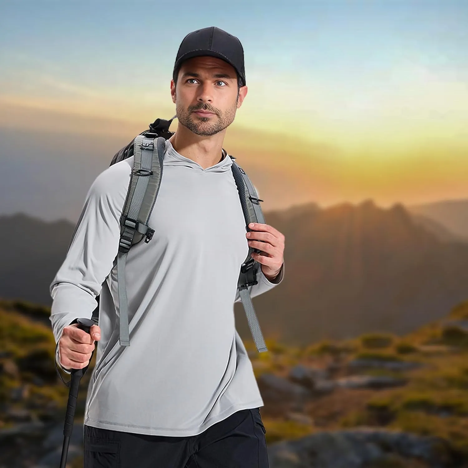 Camo Hoodie Long Sleeves Hunting Shirts for Men Quick Dry UPF 50  Hiking Fishing Shirt with Hood