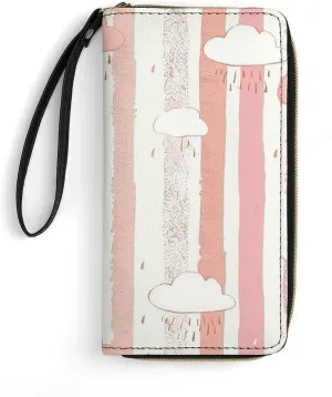 Cloud And Rain Pattern Leather Wallet Smooth Zip Around Clutch Wristlet Travel Long Soft Purse for Women