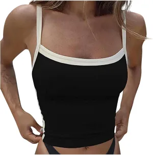 Color Block Tank Tops Women Sleeveless Crop Camisole Casual Slim Cropped Y2k Shirts Trendy Summer Square Neck Tees