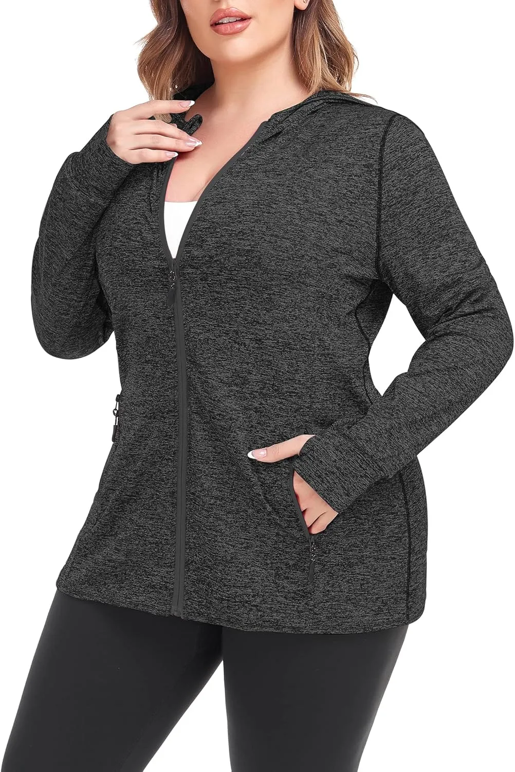 COOTRY Womens Plus Size Workout Jackets Full Zip Up Lightweight Athletic Running Hoodies with Thumb Holes