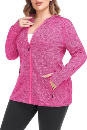 COOTRY Womens Plus Size Workout Jackets Full Zip Up Lightweight Athletic Running Hoodies with Thumb Holes