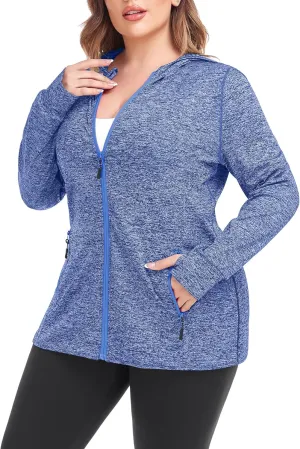 COOTRY Womens Plus Size Workout Jackets Full Zip Up Lightweight Athletic Running Hoodies with Thumb Holes