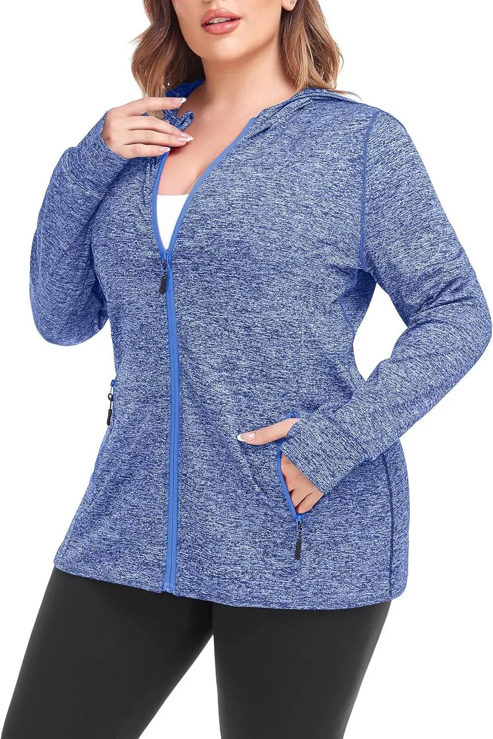 COOTRY Womens Plus Size Workout Jackets Full Zip Up Lightweight Athletic Running Hoodies with Thumb Holes