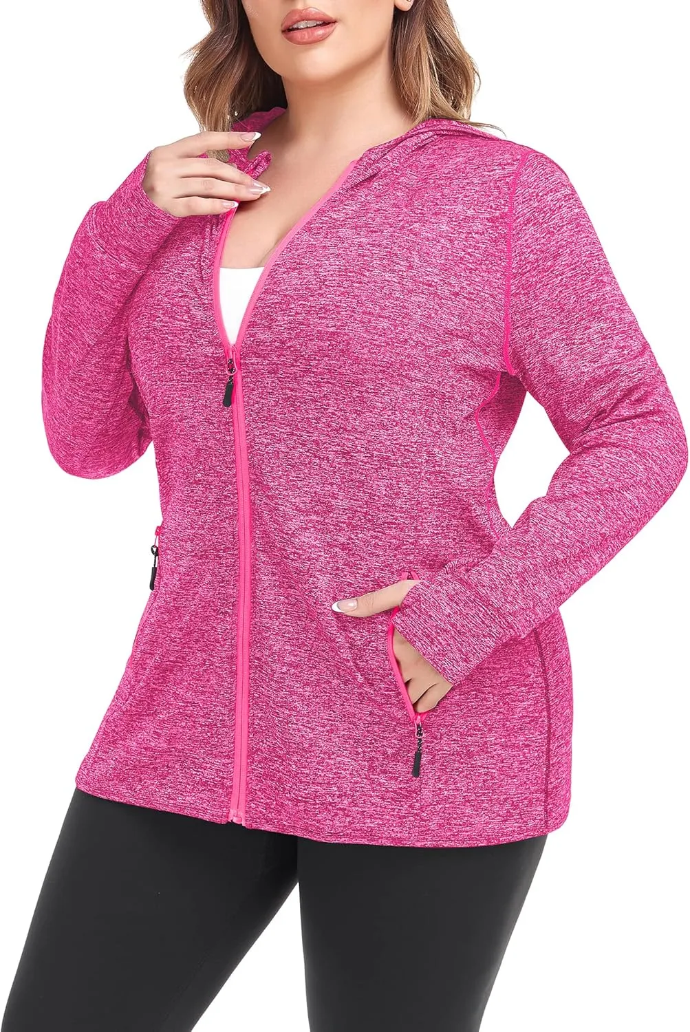 COOTRY Womens Plus Size Workout Jackets Full Zip Up Lightweight Athletic Running Hoodies with Thumb Holes