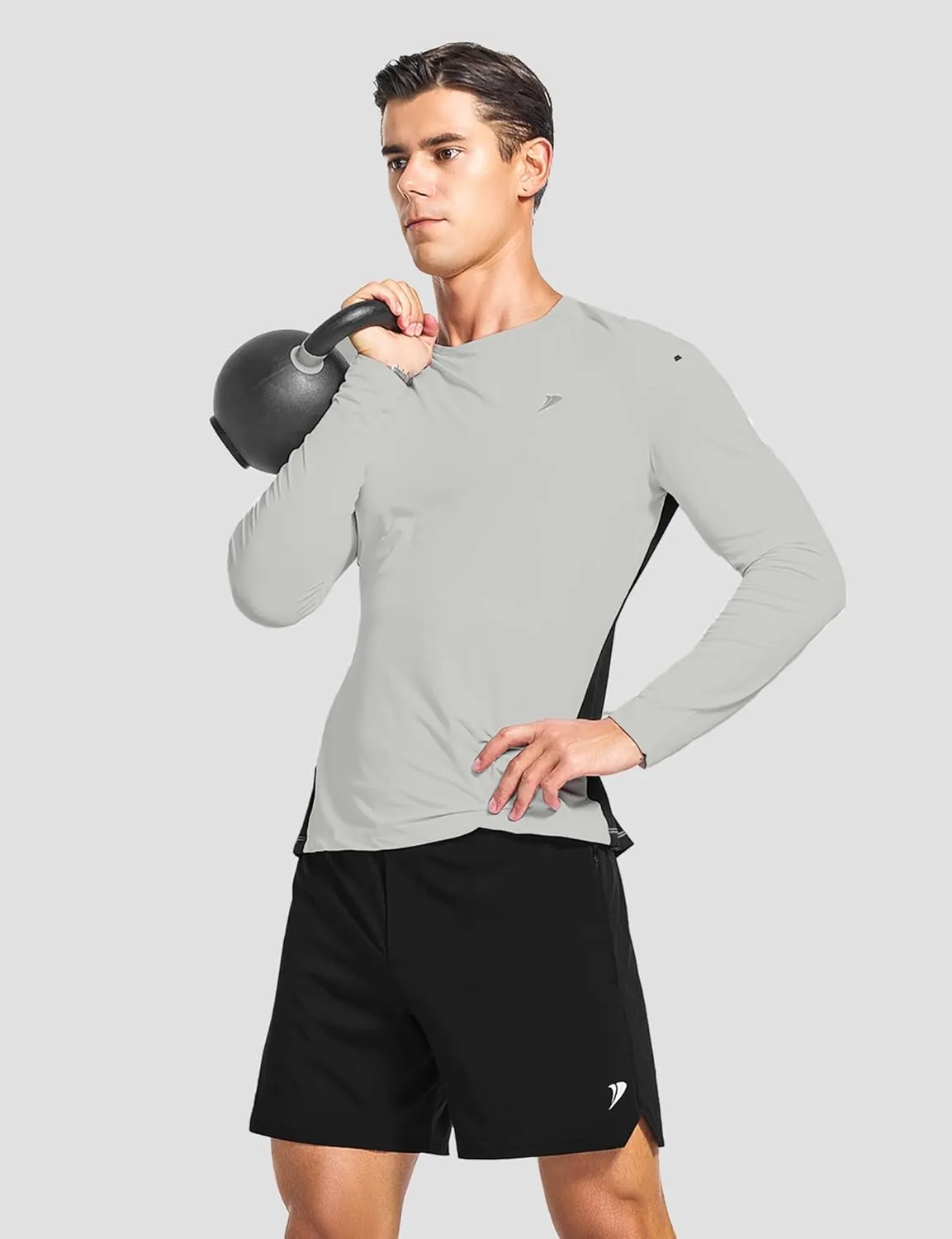 DEMOZU Men's Long Sleeve Workout Athletic Shirts Quick Dry Running Hiking Rash Guard Swim Shirts Slim Fit