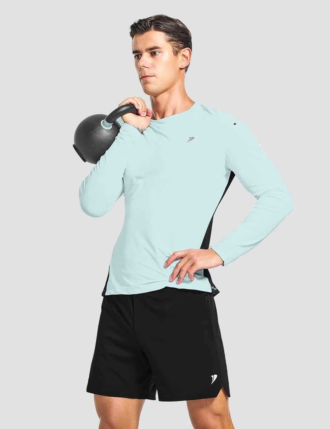 DEMOZU Men's Long Sleeve Workout Athletic Shirts Quick Dry Running Hiking Rash Guard Swim Shirts Slim Fit