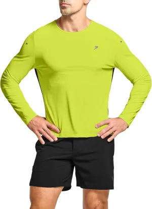 DEMOZU Men's Long Sleeve Workout Athletic Shirts Quick Dry Running Hiking Rash Guard Swim Shirts Slim Fit