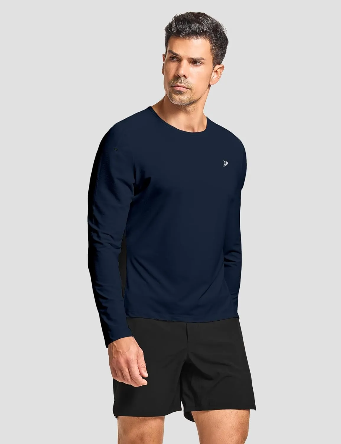 DEMOZU Men's Long Sleeve Workout Athletic Shirts Quick Dry Running Hiking Rash Guard Swim Shirts Slim Fit