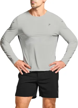 DEMOZU Men's Long Sleeve Workout Athletic Shirts Quick Dry Running Hiking Rash Guard Swim Shirts Slim Fit