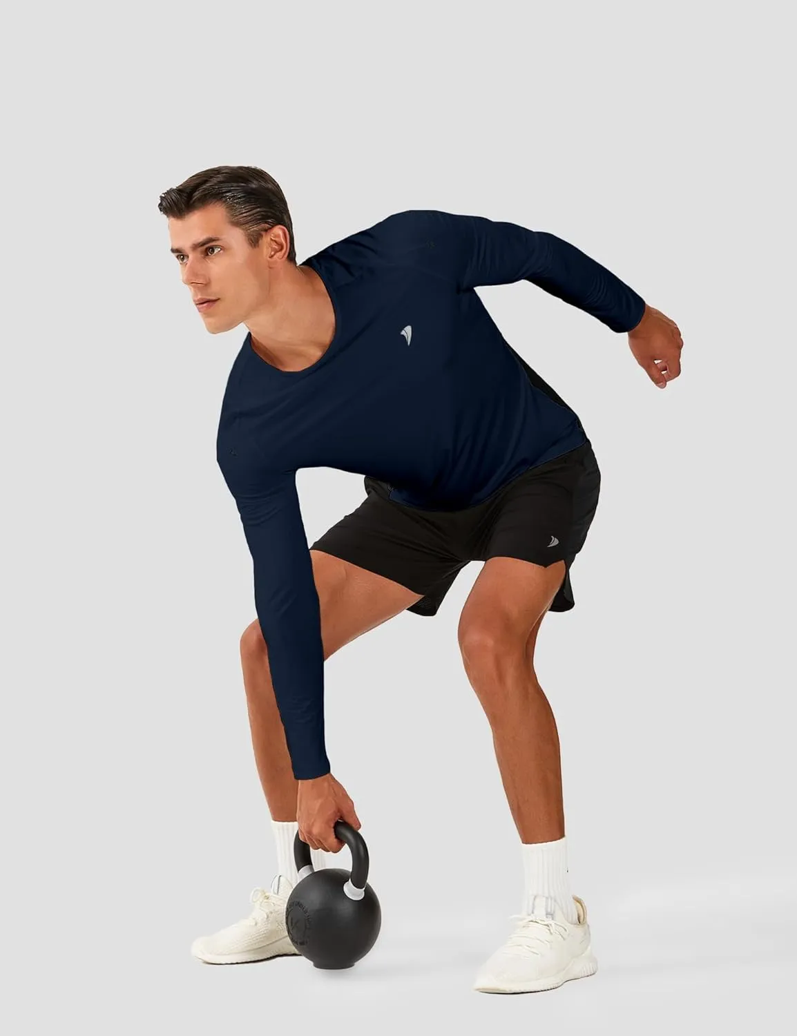 DEMOZU Men's Long Sleeve Workout Athletic Shirts Quick Dry Running Hiking Rash Guard Swim Shirts Slim Fit