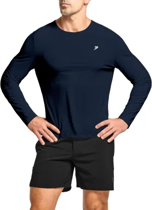DEMOZU Men's Long Sleeve Workout Athletic Shirts Quick Dry Running Hiking Rash Guard Swim Shirts Slim Fit