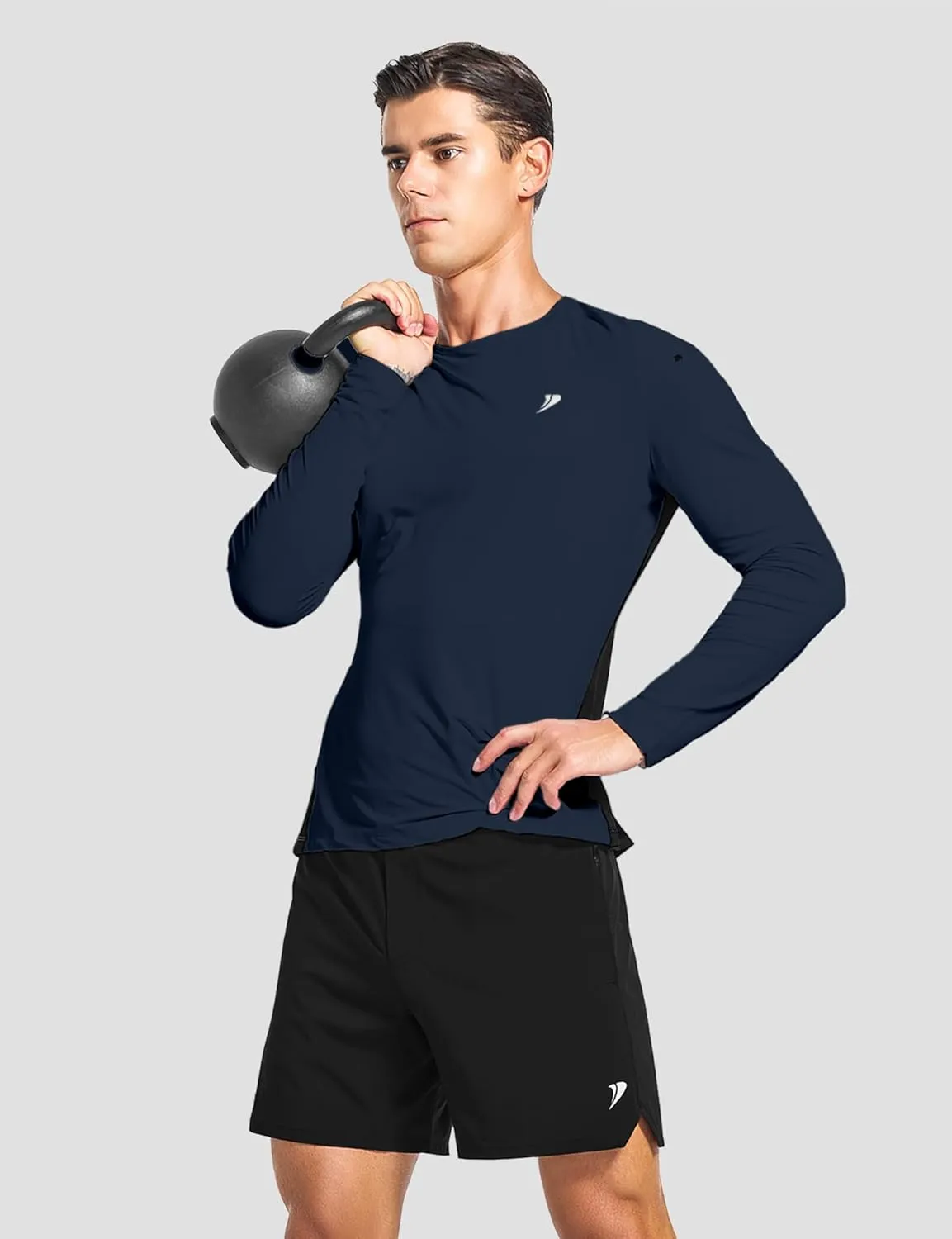DEMOZU Men's Long Sleeve Workout Athletic Shirts Quick Dry Running Hiking Rash Guard Swim Shirts Slim Fit